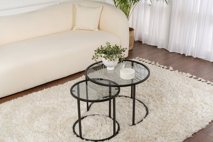 Hanah Home Juego de Mesas de Café Negro con Vidrio Templado